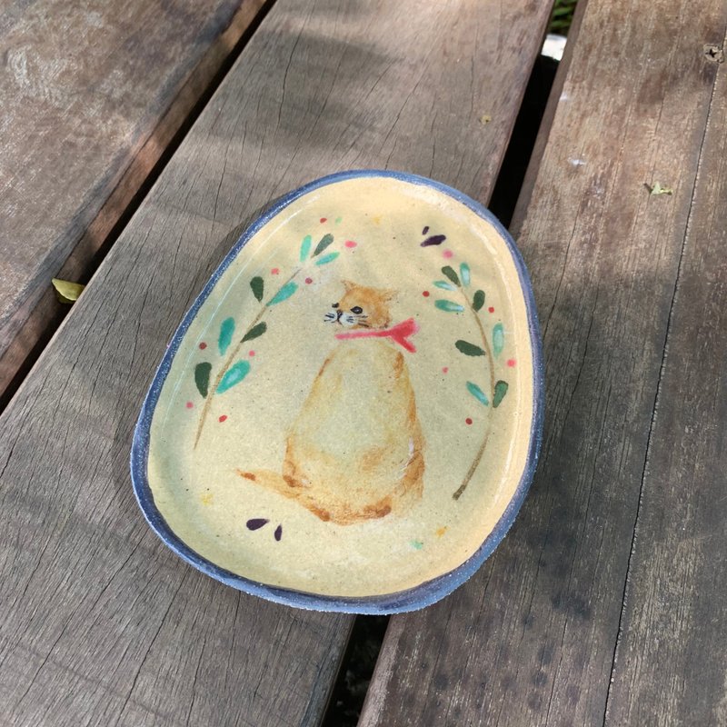 A Lu 猫咪陶盘/点心盘/饰品盘/手做手绘/美国进口砂陶 仅此一件 - 摆饰 - 陶 多色