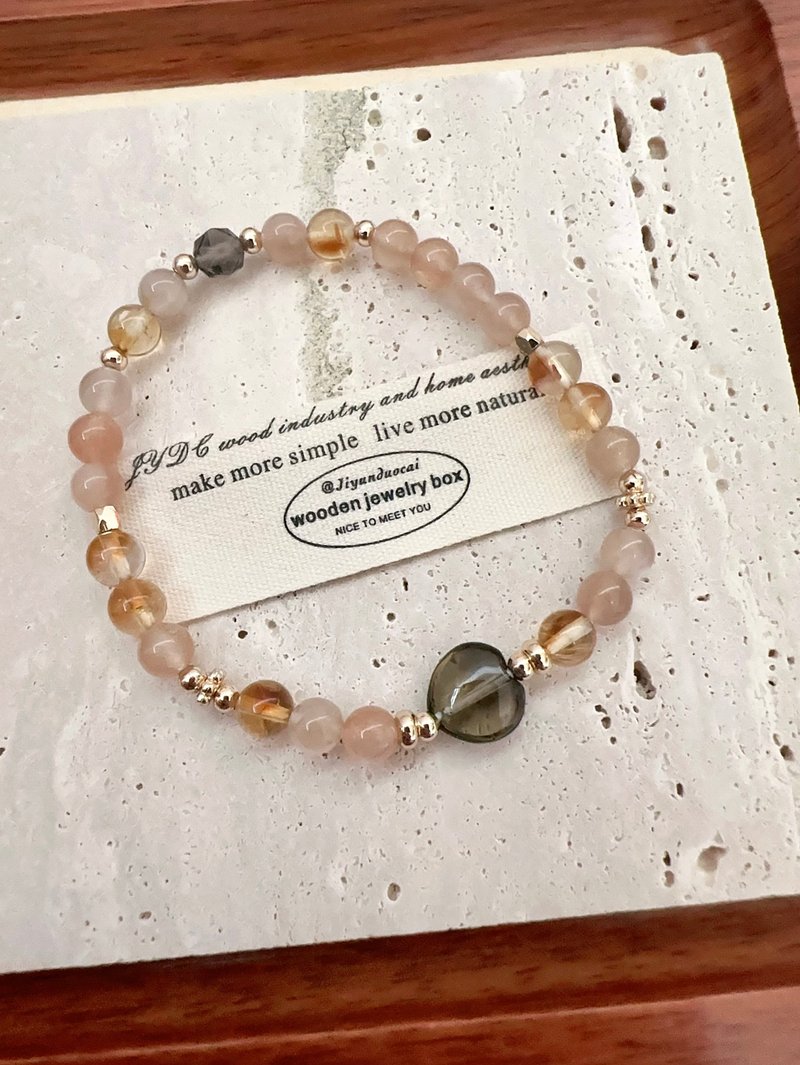 心忱-少女木质调 黄水晶 日月同辉 冰曜石手环 - 手链/手环 - 水晶 咖啡色