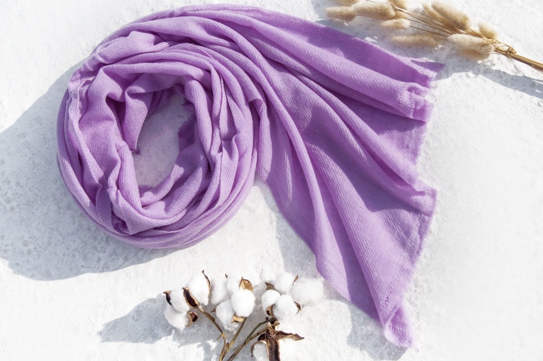 秋冬保暖 顶级喀什米尔Cashmere/羊绒围巾/纯羊毛围巾披巾/戒指绒披肩 圣诞礼物 生日礼物 情人节礼物-芋头浅紫 - 围巾/披肩 - 羊毛 紫色
