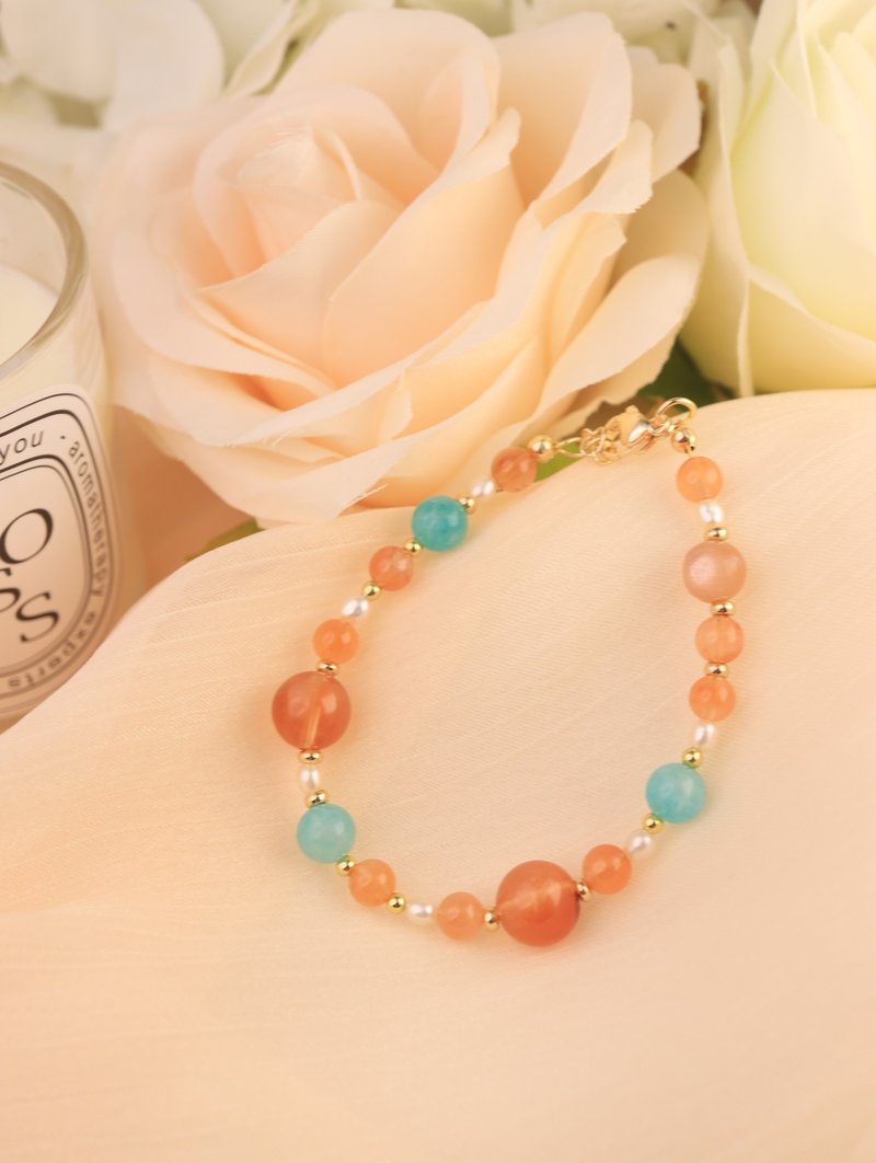 定制能量手链 红兔毛 x 天河石 x 珍珠 - 灵数6号设计 - 手链/手环 - 水晶 