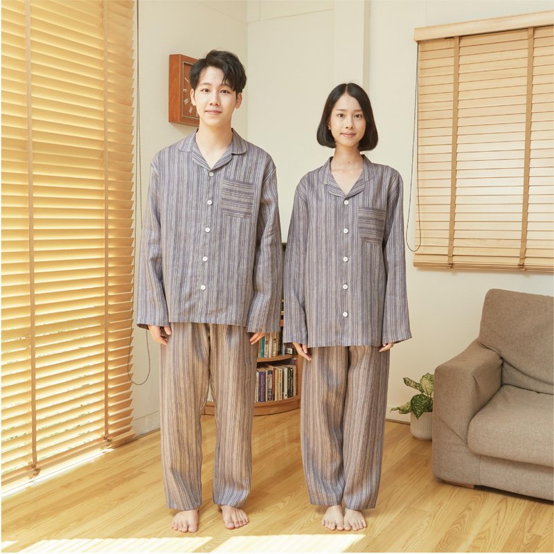 Linen Pajamas Long sleeve with Pants - 居家服/睡衣 - 亚麻 蓝色