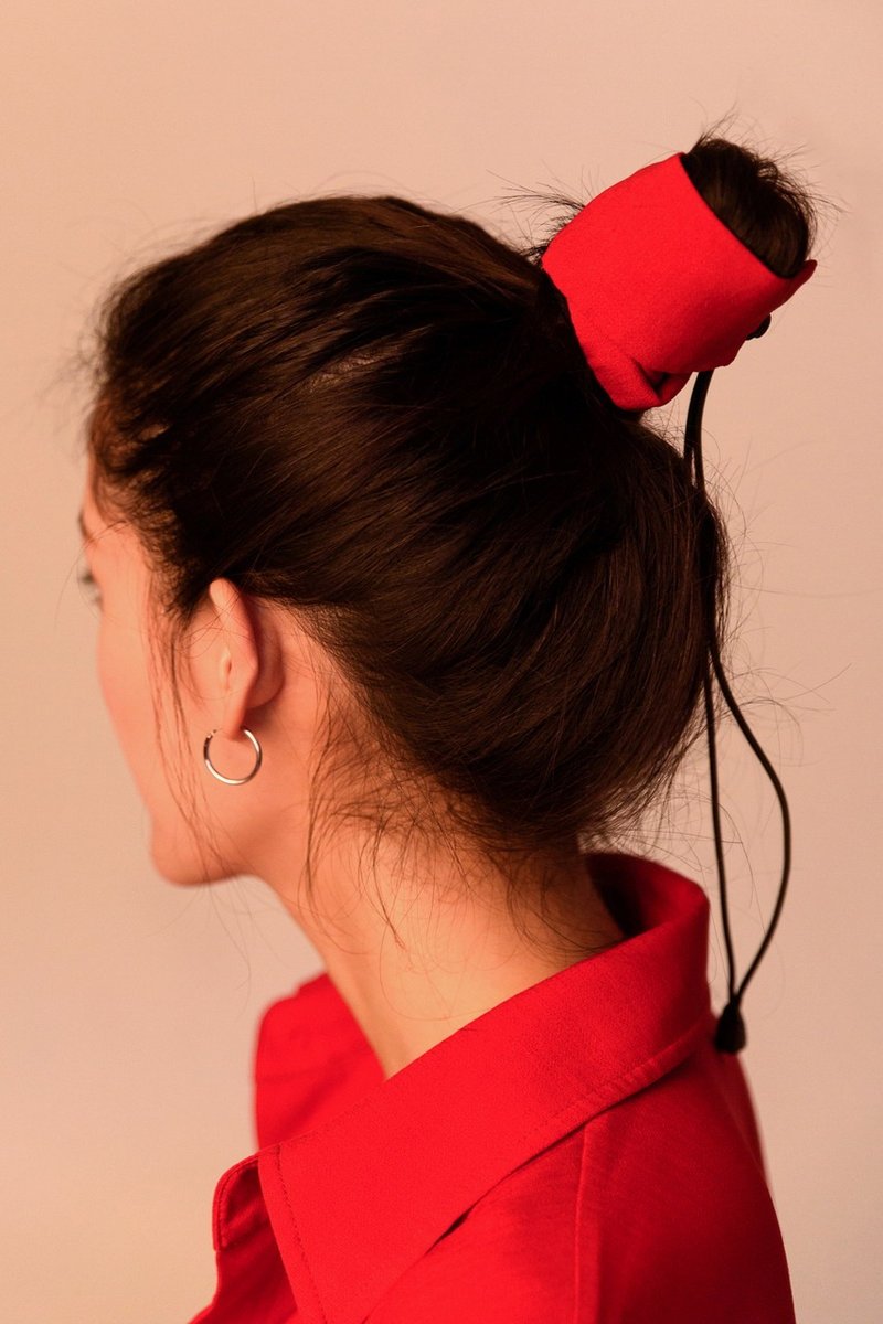 抽绳麻质发带//Drawstring Headband// - 发饰 - 棉．麻 红色