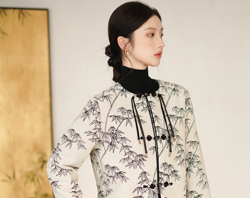 新中式中国风 提花流苏盘扣圆领气质上衣 - 女装上衣 - 聚酯纤维 白色