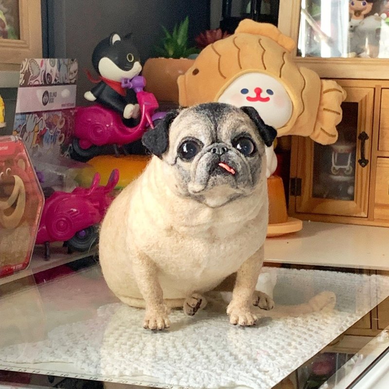 客制化逼真犬羊毛毡巴哥犬宠物娃娃定制手工狗狗猫咪毛孩子 - 玩具 - 羊毛 多色