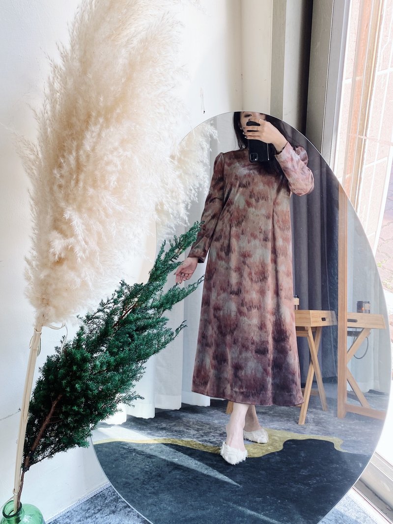 脏粉色雍容亮绒华贵绘雨流星 古董古着连身洋装裙子连衣裙 dress - 洋装/连衣裙 - 聚酯纤维 多色