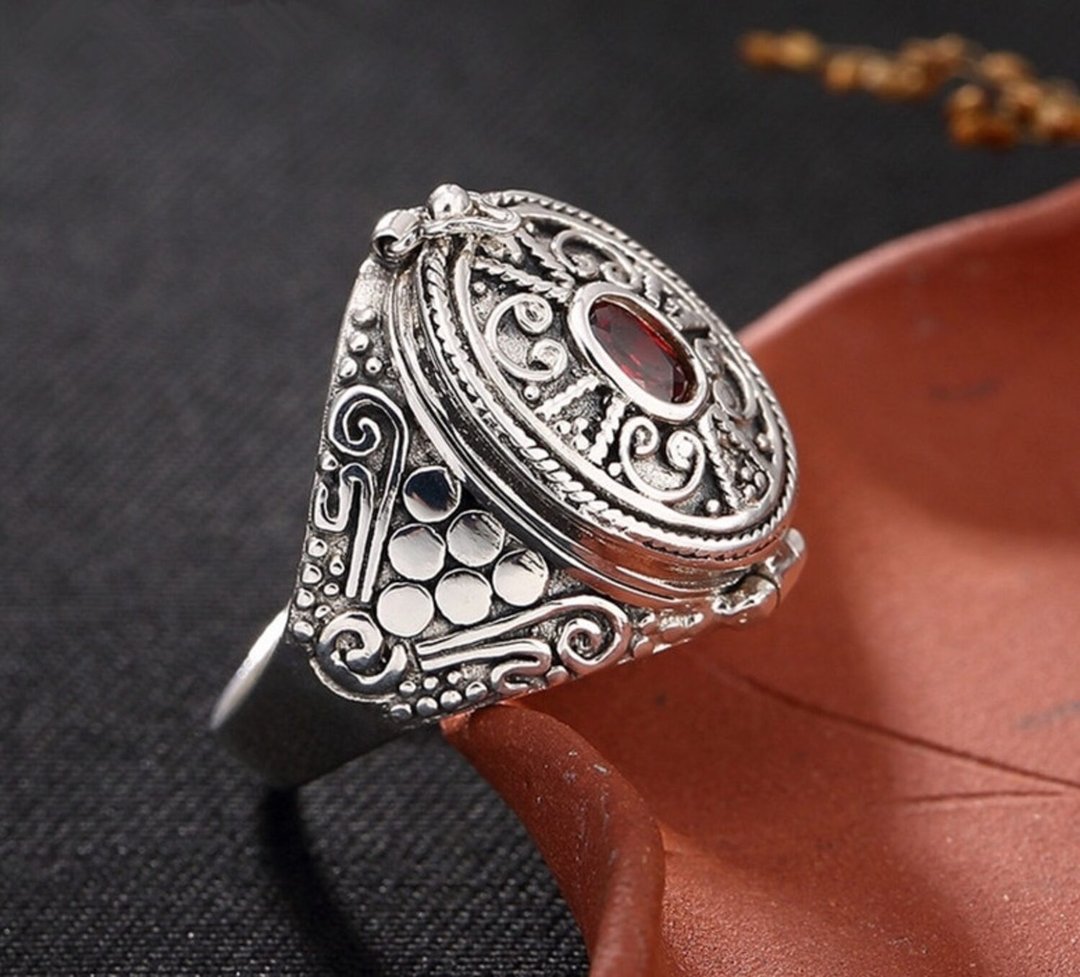 S 925 Sterling Silver Rings Women Vintage Nepal Ethnic Ring Buddhism Openable - 戒指 - 银 银色