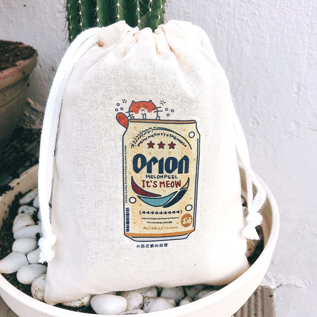 冲绳Orion生啤酒の日常  帆布束口袋 手工印制 Drawstring bag - 化妆包/杂物包 - 棉 