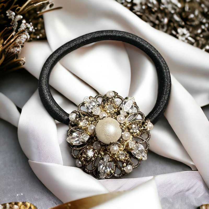 【月光花】复古镂空天然石发饰系列 / 复刻雕花橡筋 / 可改变用途 - 发饰 - 铜/黄铜 白色