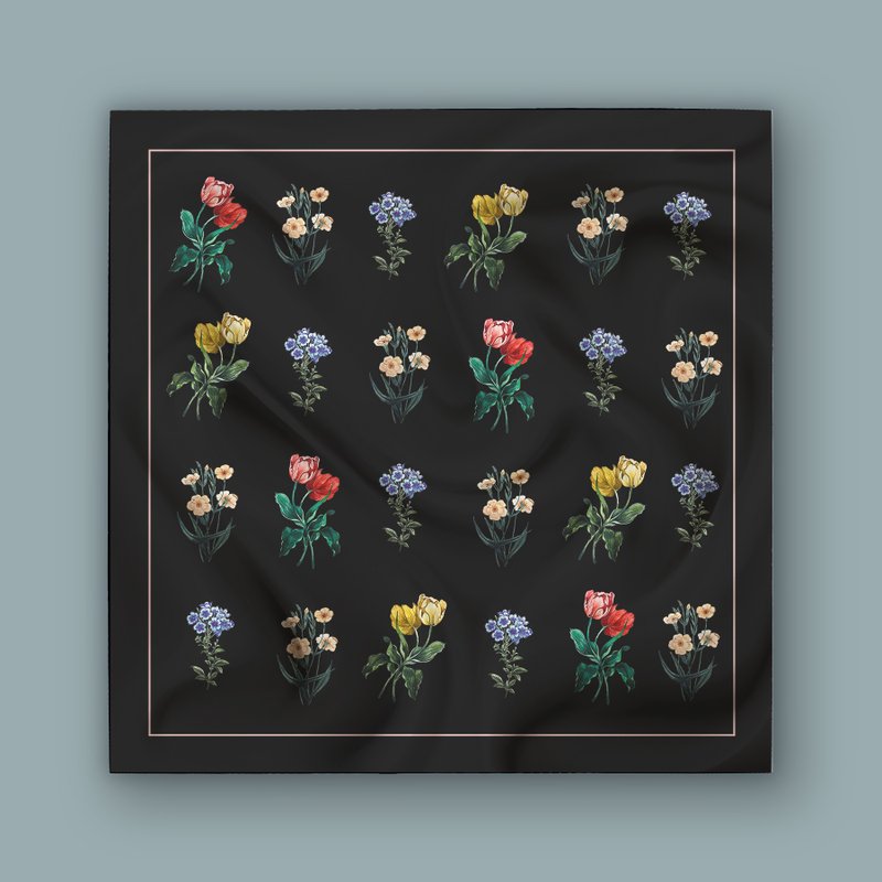 Midnight Garden 真丝斜纹丝巾 - 丝巾 - 丝．绢 黑色