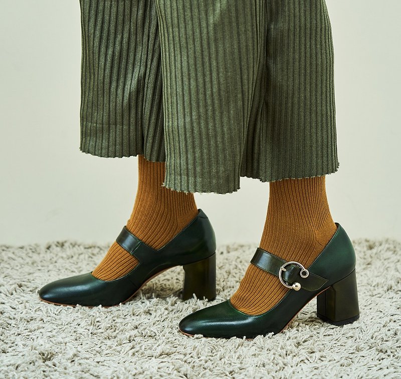 HTHREE 6.5玛莉珍高跟鞋 /丛林绿 /Jungle/ 6.5 Mary Jane Pumps - 高跟鞋 - 真皮 绿色
