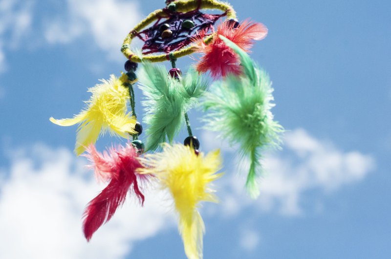 boho民族风 手工编织棉麻彩虹色捕梦网吊饰-绿紫色系曼达拉 (小) - 摆饰 - 羊毛 多色