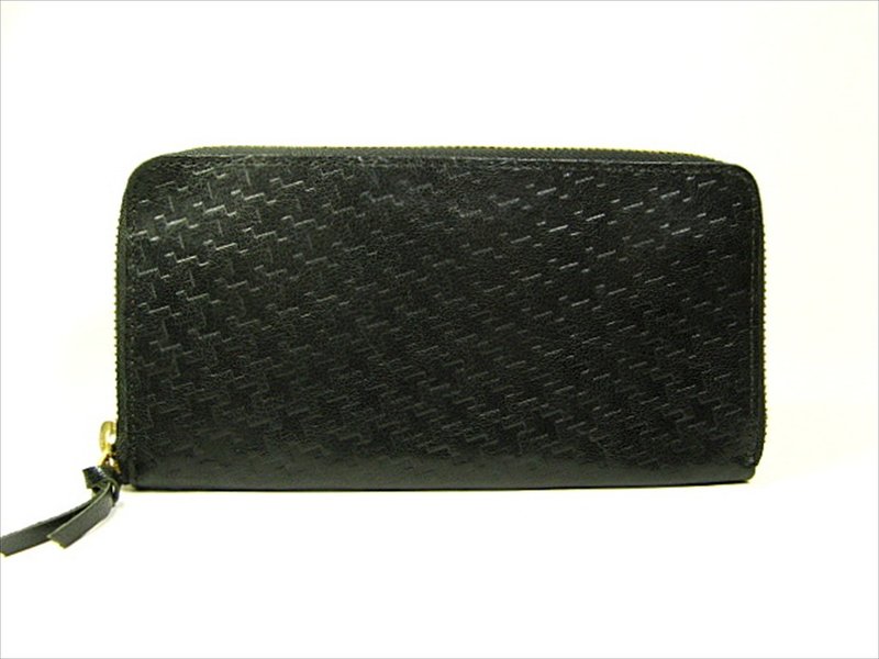 Cross line long wallet Buffalo leather - 皮夹/钱包 - 真皮 黑色