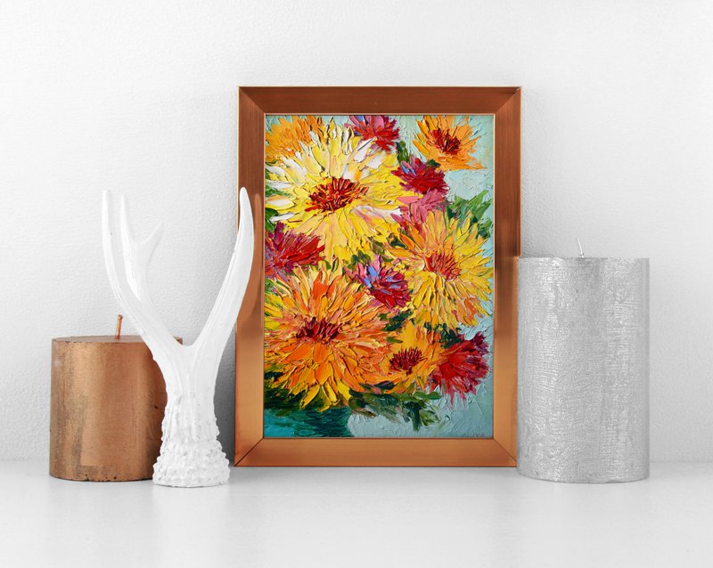 黄色花绘画向日葵艺术油画厚涂静物画 - 海报/装饰画/版画 - 其他材质 橘色