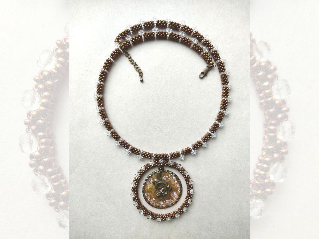 Dragon Choker Beaded Pendant Jewelry Epoxy Resin Pendant Round Horoscope Pendant - 项链 - 玻璃 咖啡色