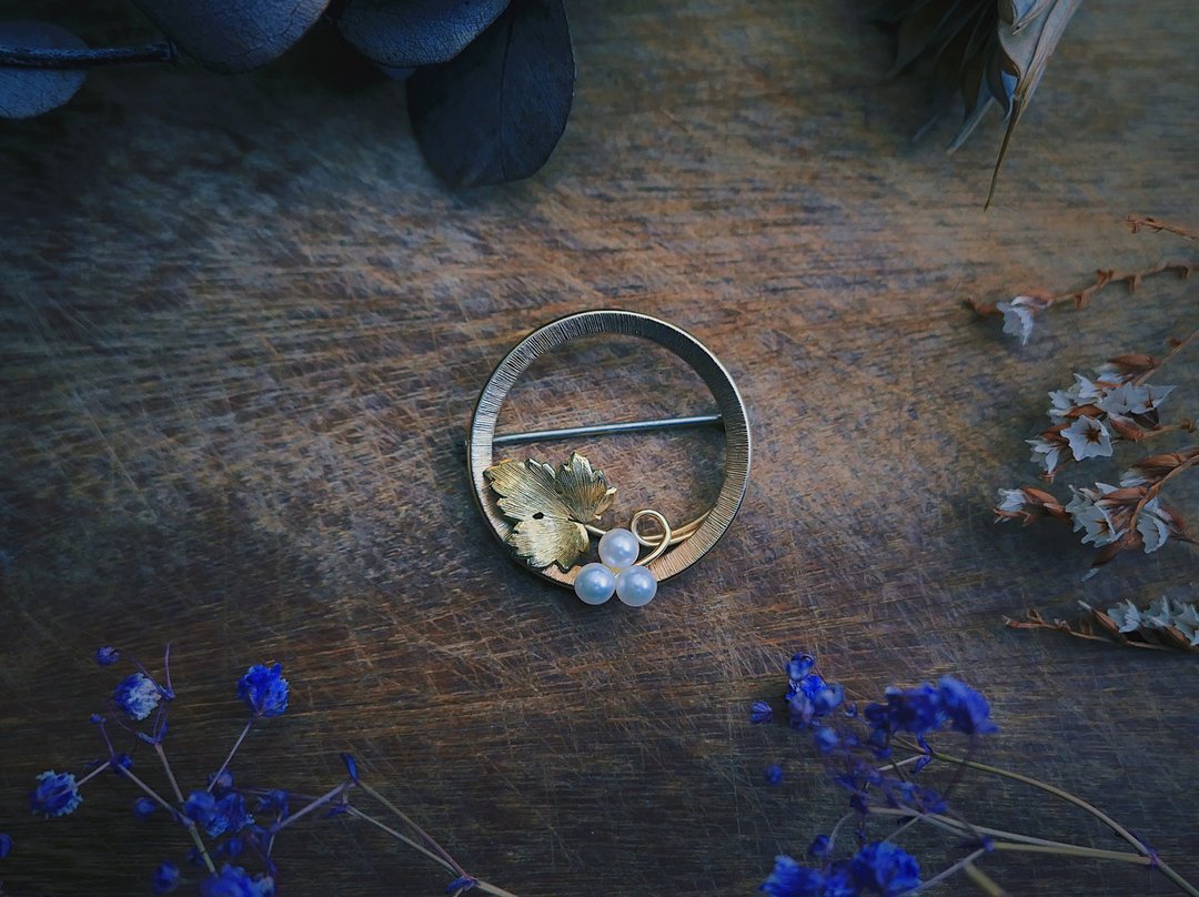 Krementz  珍珠葡萄金圈胸针・美国古董首饰 Vintage Jewelry - 胸针 - 珍珠 