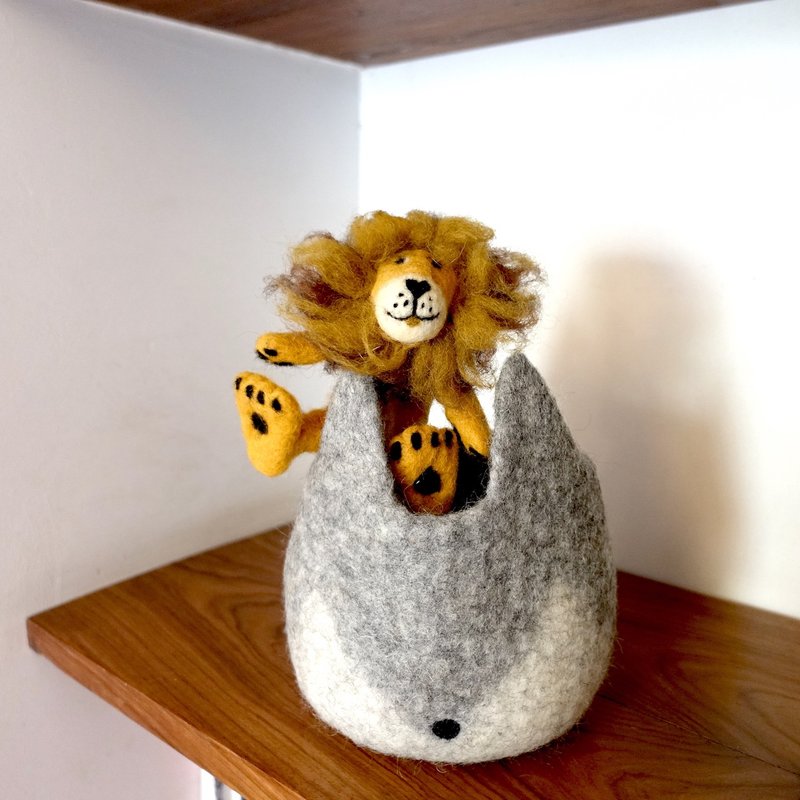 羊毛毡花器・居家收纳置物    狐狸・灰白 - 花瓶/陶器 - 羊毛 灰色