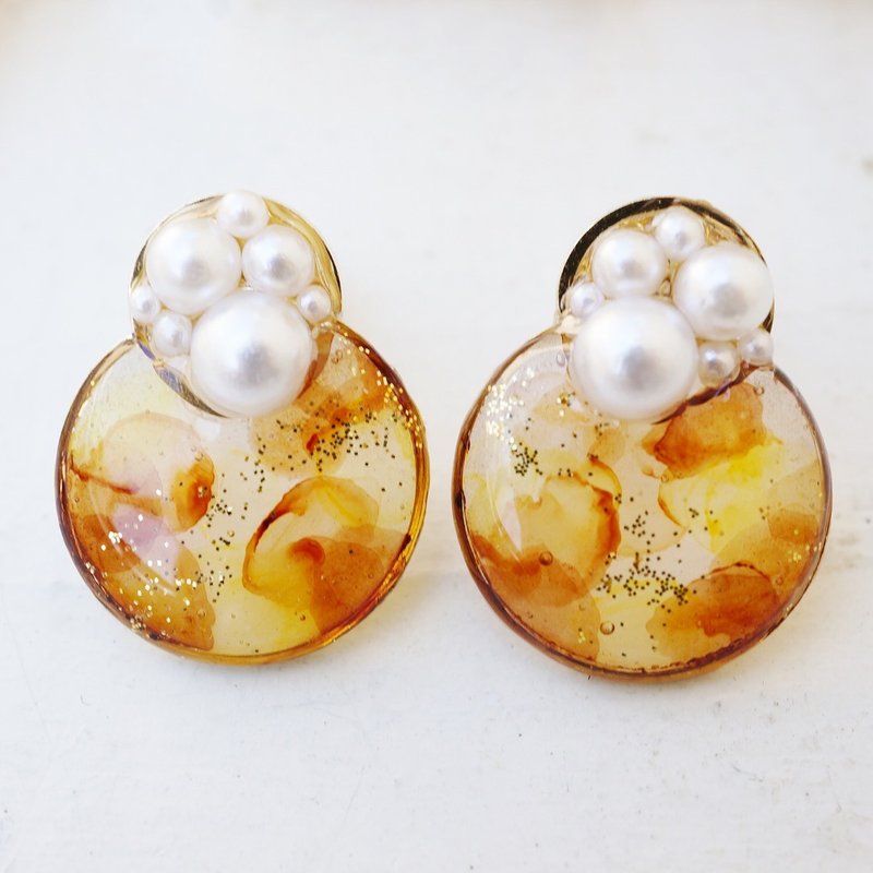 Nuance watercolor tortoiseshell round Clip-On - 耳环/耳夹 - 树脂 咖啡色