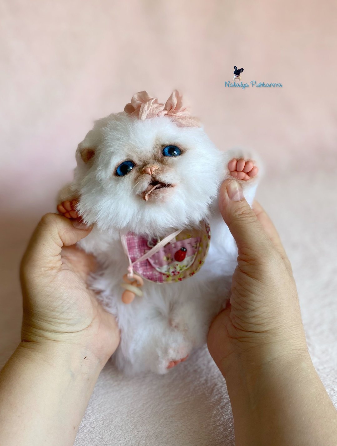 白色可爱的小猫蓝眼睛逼真的玩具 - 玩偶/公仔 - 聚酯纤维 白色
