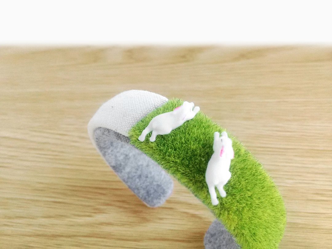 grass bracelet cuff Kawaii lawn bangle, Green bracelet, Gift for women, pretty - 手链/手环 - 棉 绿色