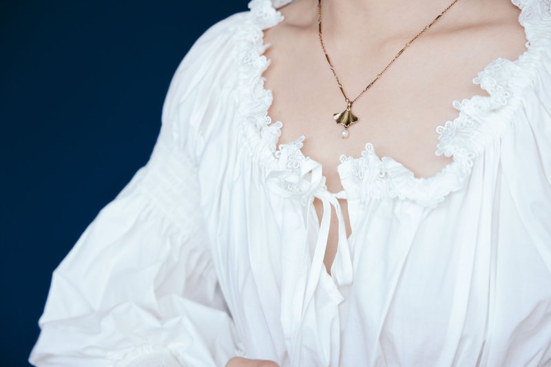 COR-DATE / 珍珠银杏叶短链 - 项链 - 其他材质 