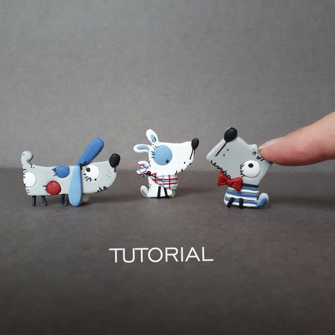Dogs pin polymer clay tutorial, Clay animal jewelry brooch, pendant or keychain - 其他 - 陶 