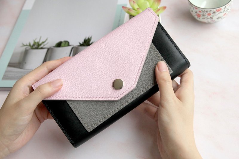 皮革diy材料包/完成品 女式扣盖长银包 长钱包 手拿包 免费刻字 - 皮件 - 真皮 