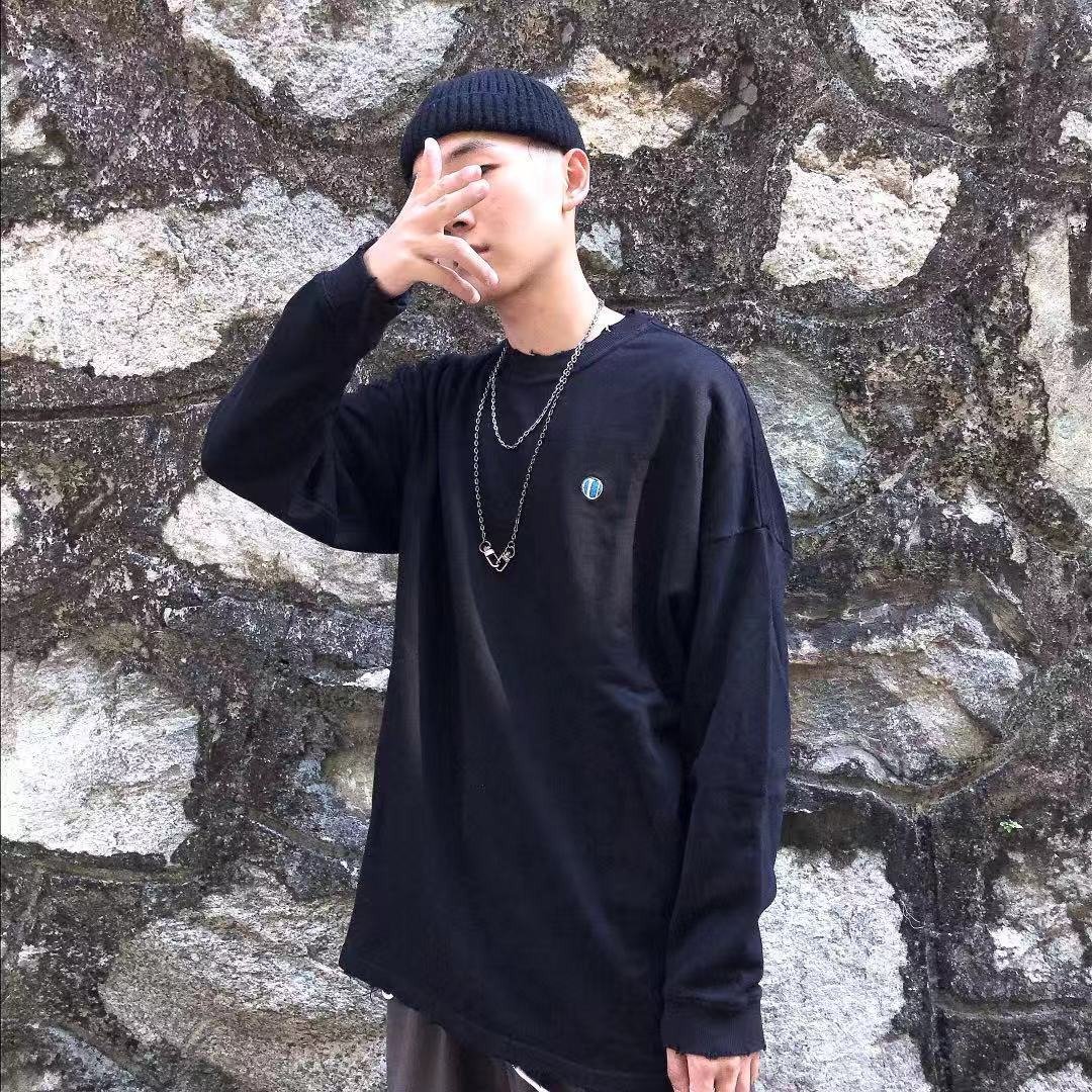 Unvesno 纯色打底衫长袖卫衣 日系复古宽松圆领 情侣装 SWS-26 - 男装上衣/T 恤 - 棉 