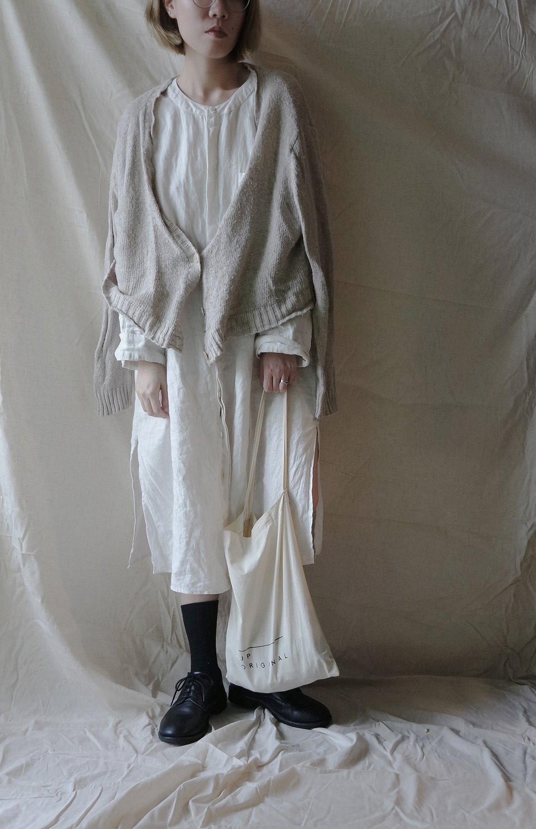 linen long shirt WHITE 白色亚麻衬衣连衣裙 - 女装衬衫 - 棉 白色