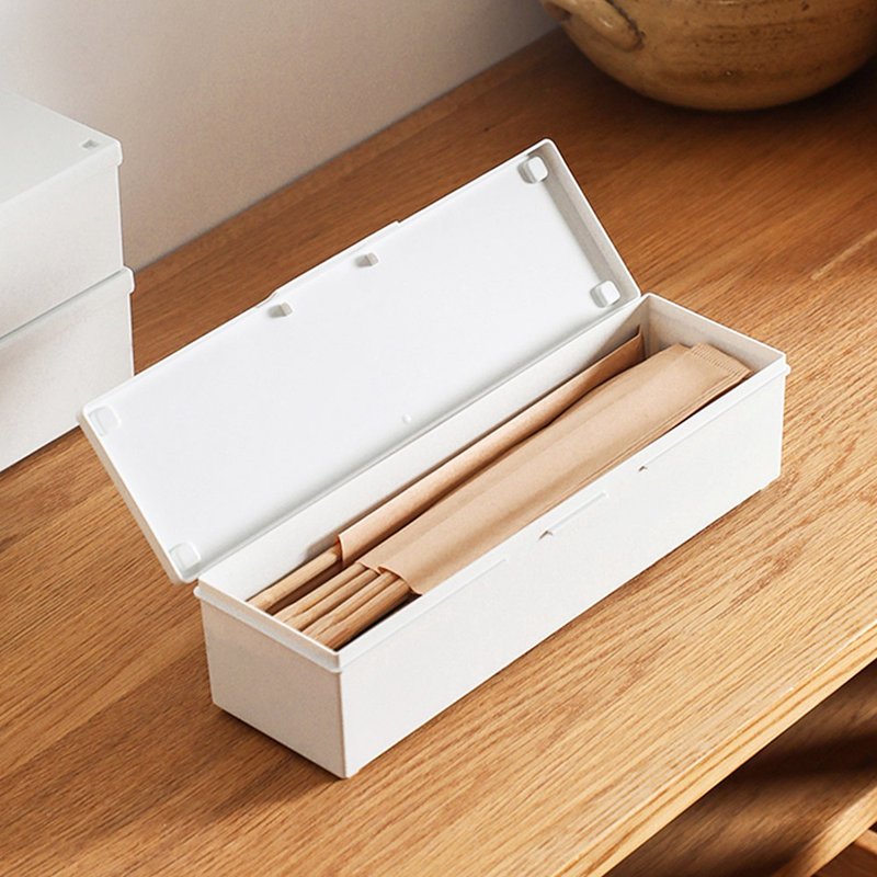 日本霜山 无印风一次性筷子/吸管/餐具收纳盒-3入 - 收纳用品 - 塑料 白色