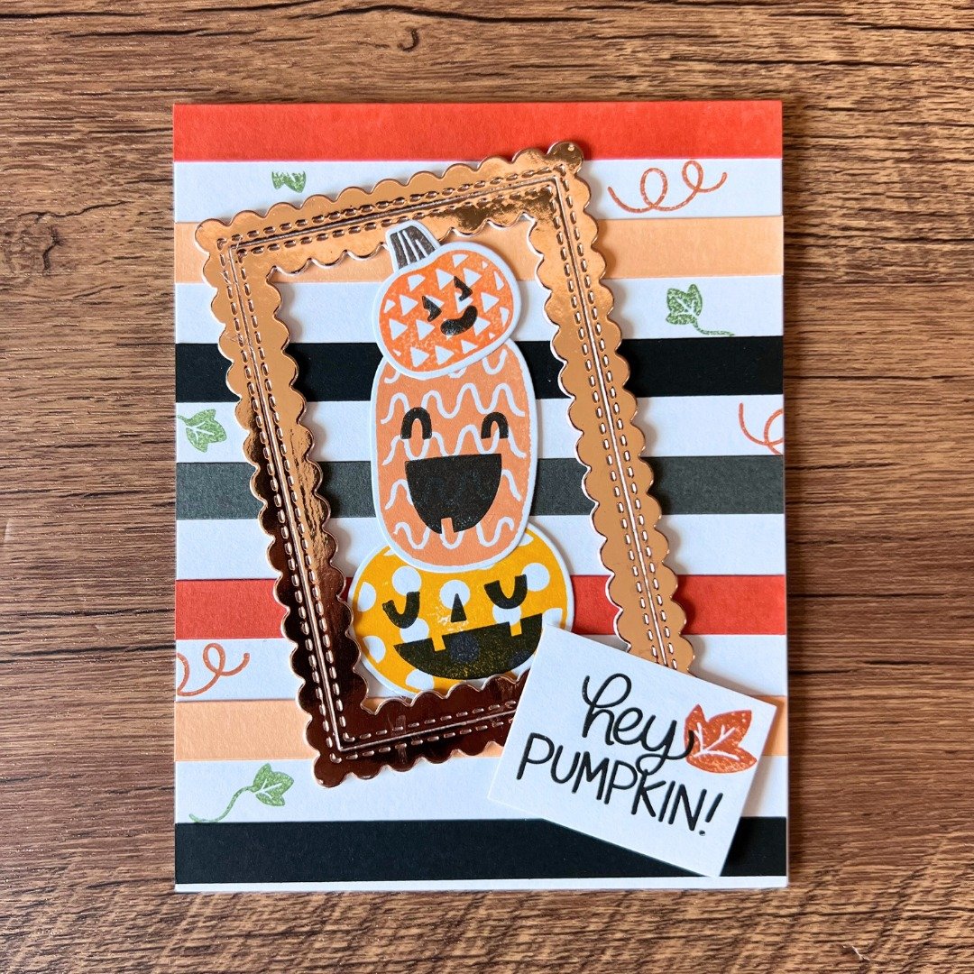 hey PUMPKIN 南瓜 玫瑰金 边框 条纹 万圣节卡 秋天卡 - 卡片/明信片 - 纸 橘色