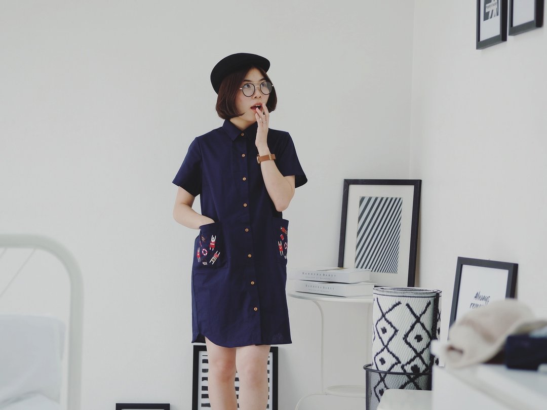 Shirt Dress (Swimming) : Navy - 洋装/连衣裙 - 绣线 蓝色