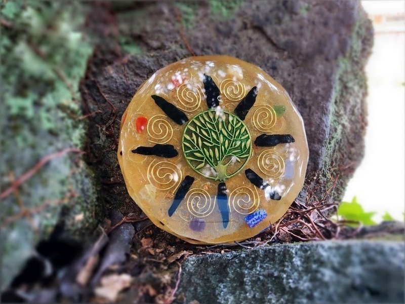 生命之树双面能量水晶盘 - 摆饰 - 水晶 金色