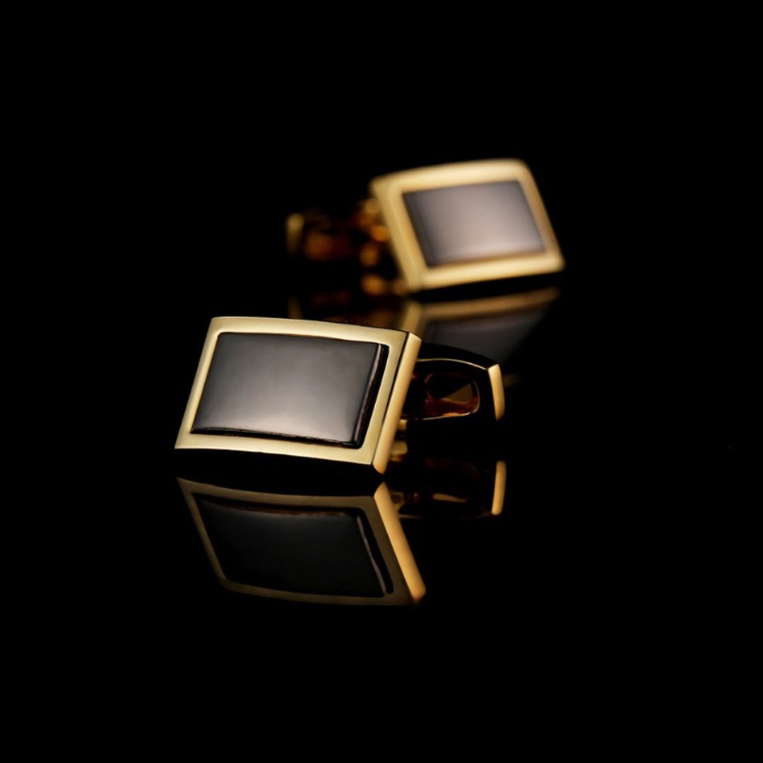 Kings Collection 雙色長方形金色袖扣 KC10043a 金色 - 袖扣 - 其他金属 金色