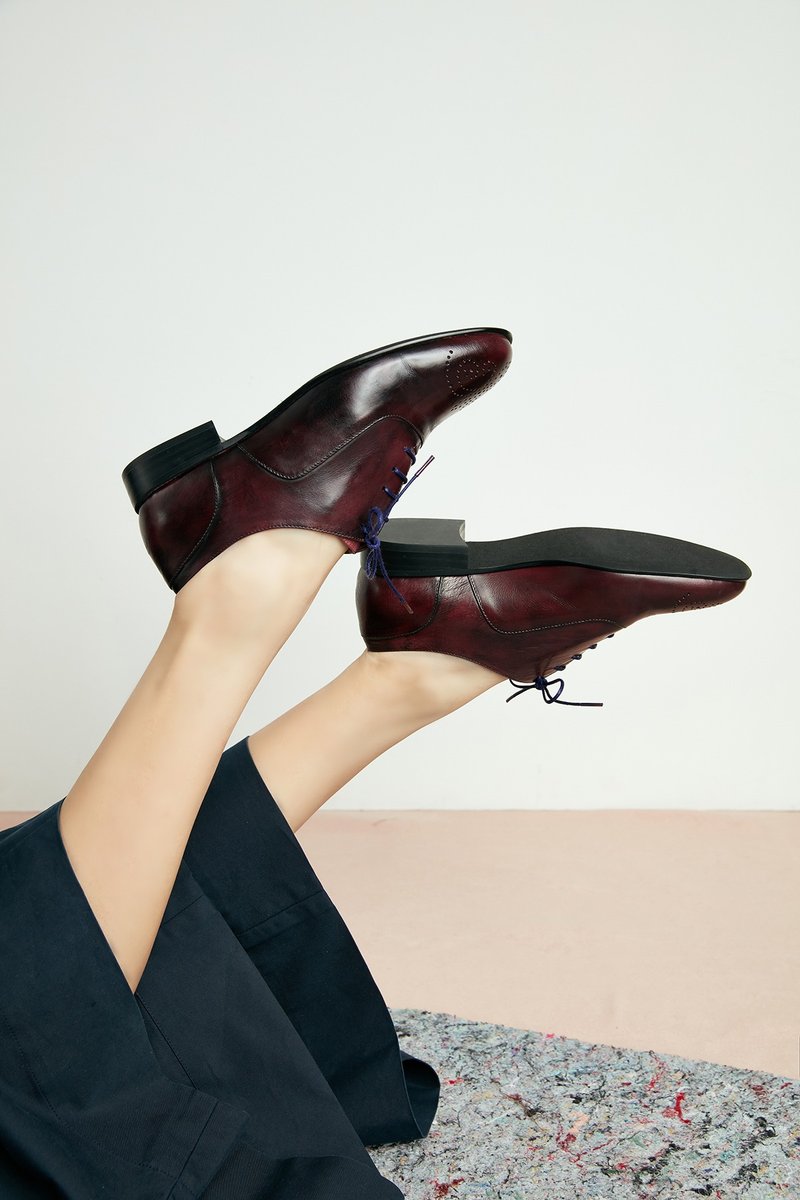 HTHREE  经典牛津鞋/ 枣红 / 平底 / Oxford Shoes - 女款牛津鞋/乐福鞋 - 真皮 咖啡色