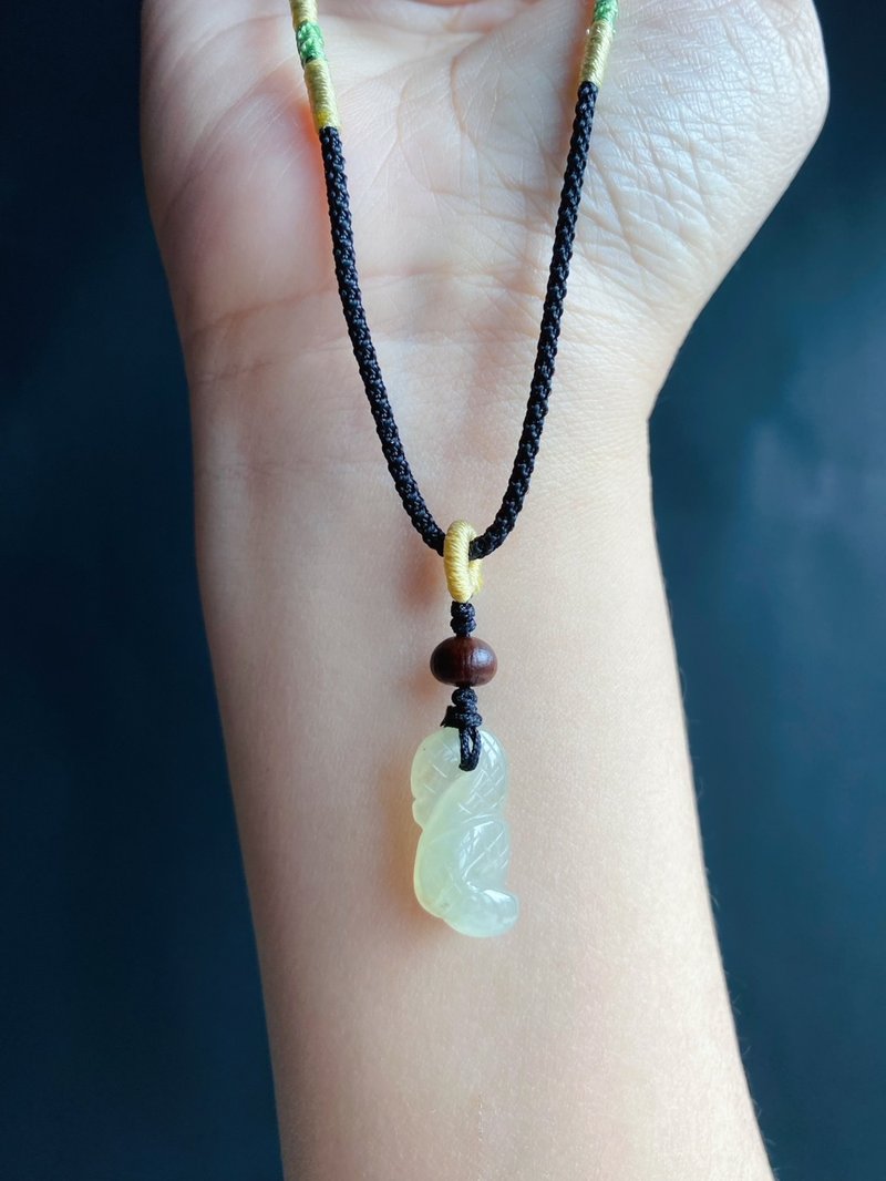 天然缅甸玉翡翠 蛇 雪梨黄翡 升官发财 头脑灵活 项链 礼物 天然 - 手链/手环 - 玉石 绿色