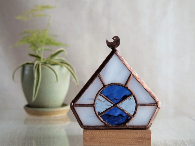 【Order Production Products】 [KOBBIT HOUSE <Cobbit House> Grass' House: Candle Holder with LED · Stained Glass - 灯具/灯饰 - 玻璃 蓝色