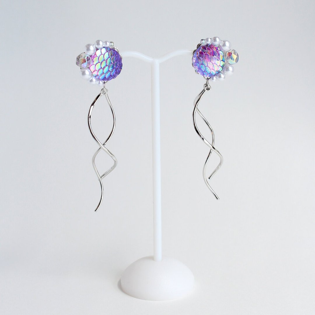 Mermaid Earrings Mermaid Princess Scales Earrings Purple Color - 耳环/耳夹 - 压克力 紫色