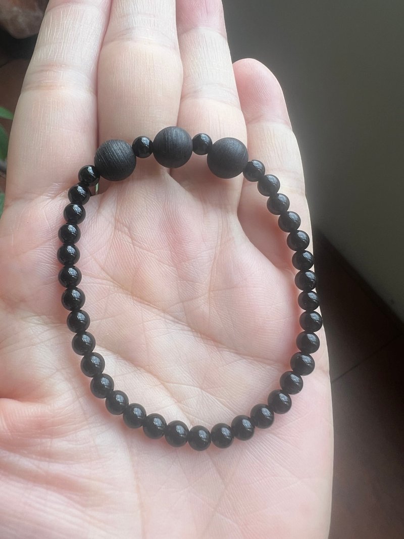 暮光黑木手环。黑水沉香木珠/黑玛瑙 可定制 - 手链/手环 - 木头 黑色