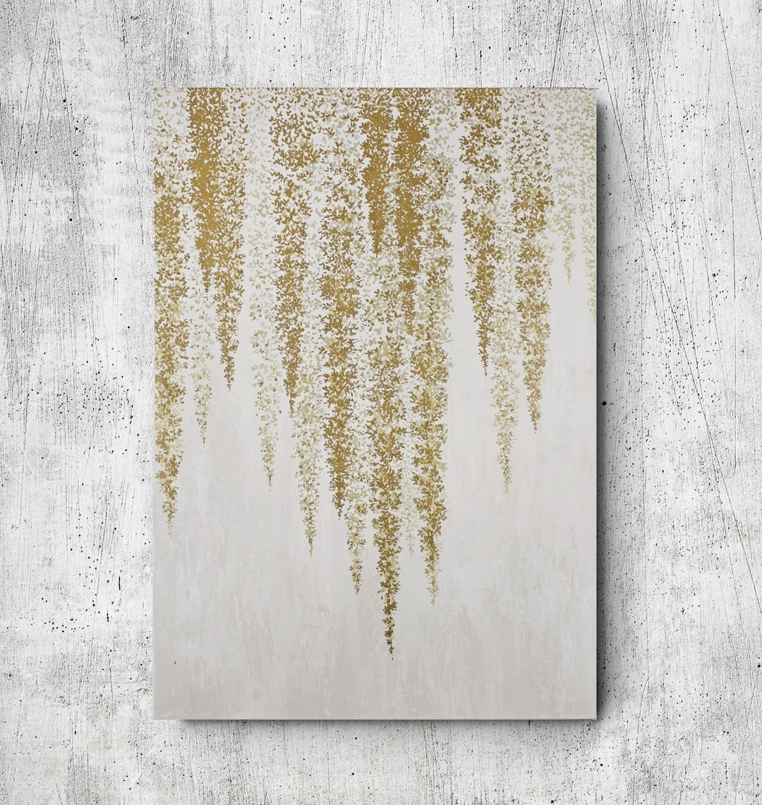 金画 | 紫藤油画 | 紫藤墙画 | 白紫藤 - 墙贴/壁贴 - 棉 金色