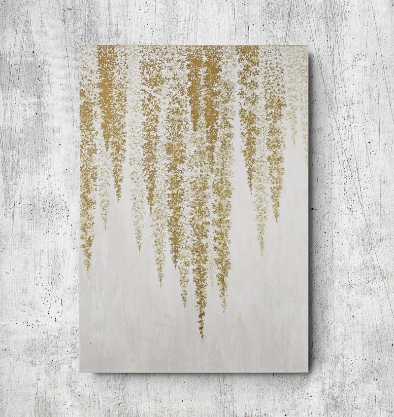 金画 | 紫藤油画 | 紫藤墙画 | 白紫藤 - 墙贴/壁贴 - 棉．麻 金色