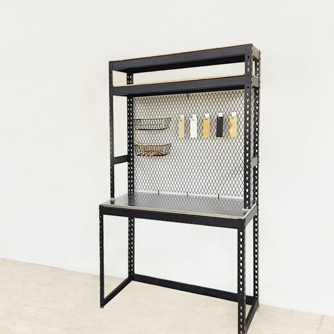 可壁挂三层工作桌120x60x210cm 免螺丝角钢桌 - 置物架/篮子 - 其他金属 黑色