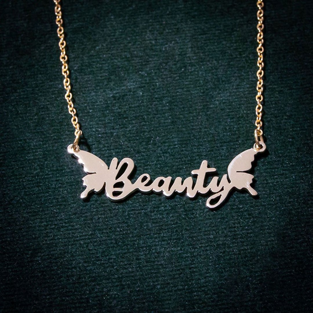 Made to order - Customize name necklace hand writhing style with butterfly wing - 项链 - 铜/黄铜 银色