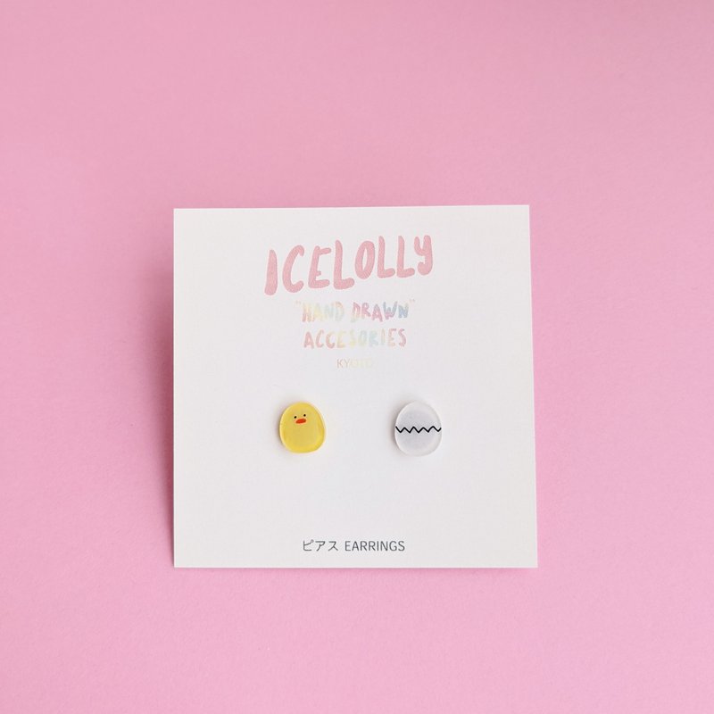 Chick x Egg Hand-painted Praban Earrings Clip-On - 耳环/耳夹 - 塑料 黄色