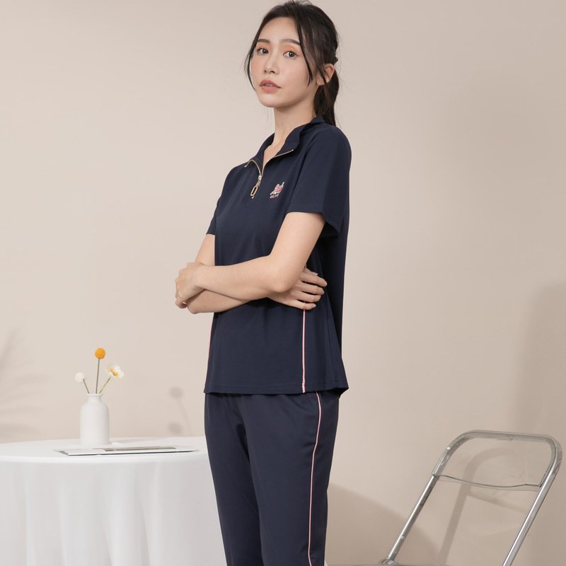 【MEDUSA】Icare 立领滚边运动 两件套 - 深蓝 (F) | 超划算套装 - 其他 - 棉．麻 蓝色