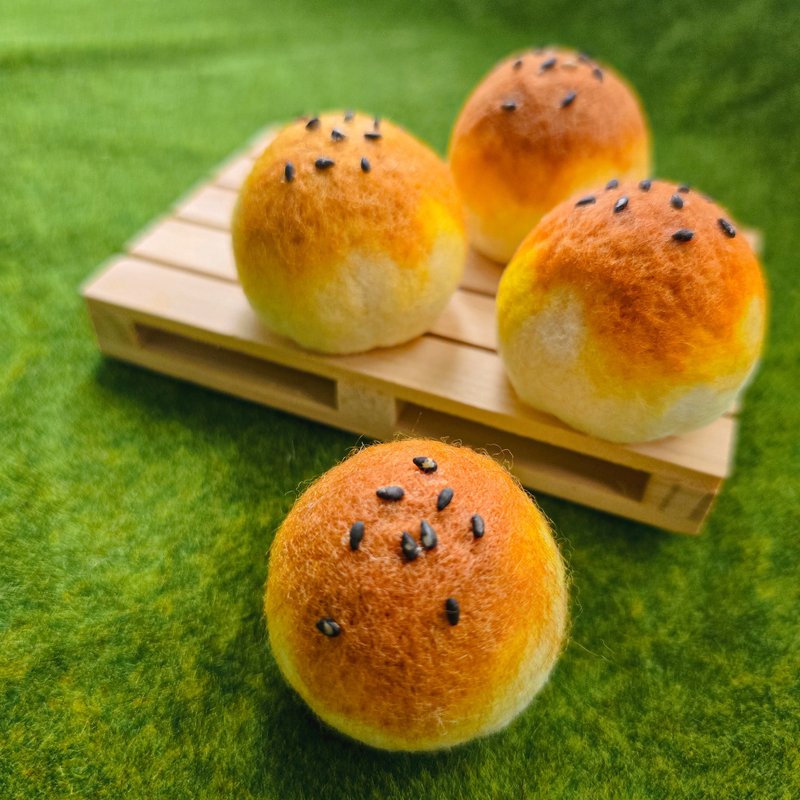 蛋黄酥钥匙圈 -100% 手工制作羊毛毡 - 钥匙链/钥匙包 - 羊毛 黄色