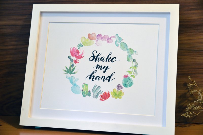 手绘水彩多肉仙人掌花圈-可定制化文字 - 海报/装饰画/版画 - 纸 