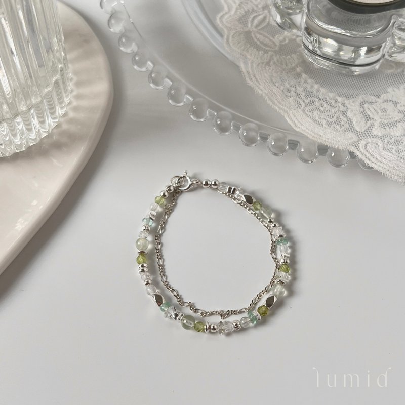 祖母绿 葡萄石 橄榄石 月光石 闪灵钻 / 天然水晶手链 情人节礼物 - 手链/手环 - 水晶 绿色