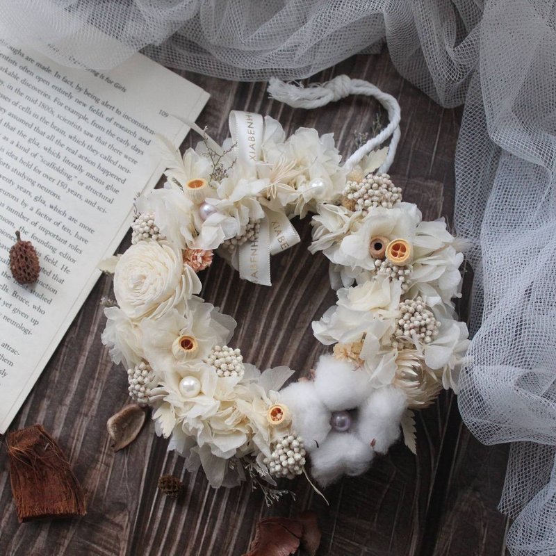 【圣诞节限定-高雄场】下班随手作 | 雪影藏花永生绣球花圈 - 植栽 - 纸 