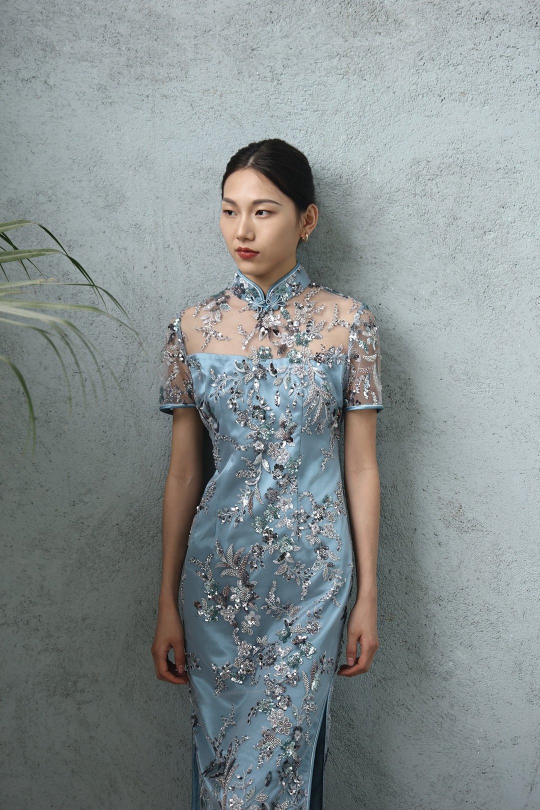 短袖蕾丝旗袍 | 晚装礼服 | 高档旗袍| 妈妈旗袍 - 旗袍 - 其他材质 蓝色