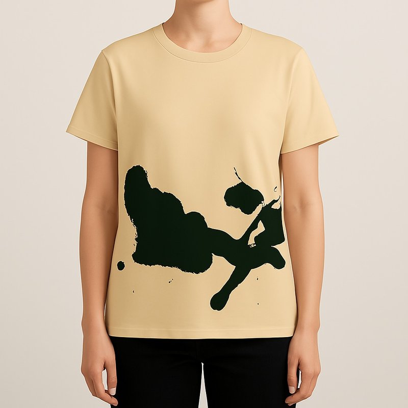 流墨a003/手工绢印/女浅黄棉T/限量 - 女装 T 恤 - 棉．麻 黄色